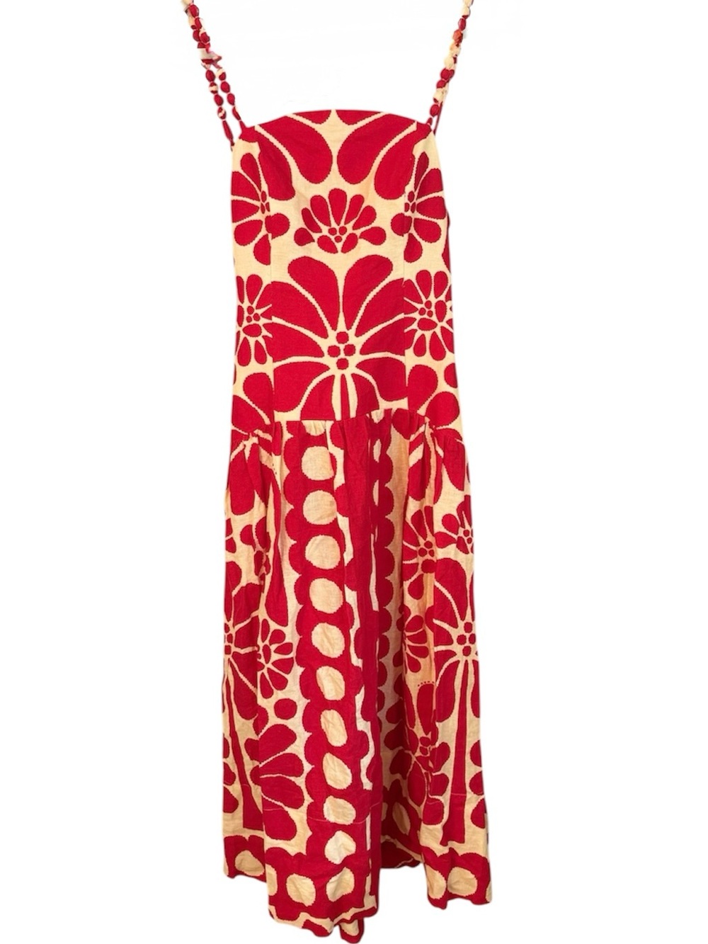 FARM Rio Linen Abstract Print Midi Dress Medium 100% Linen